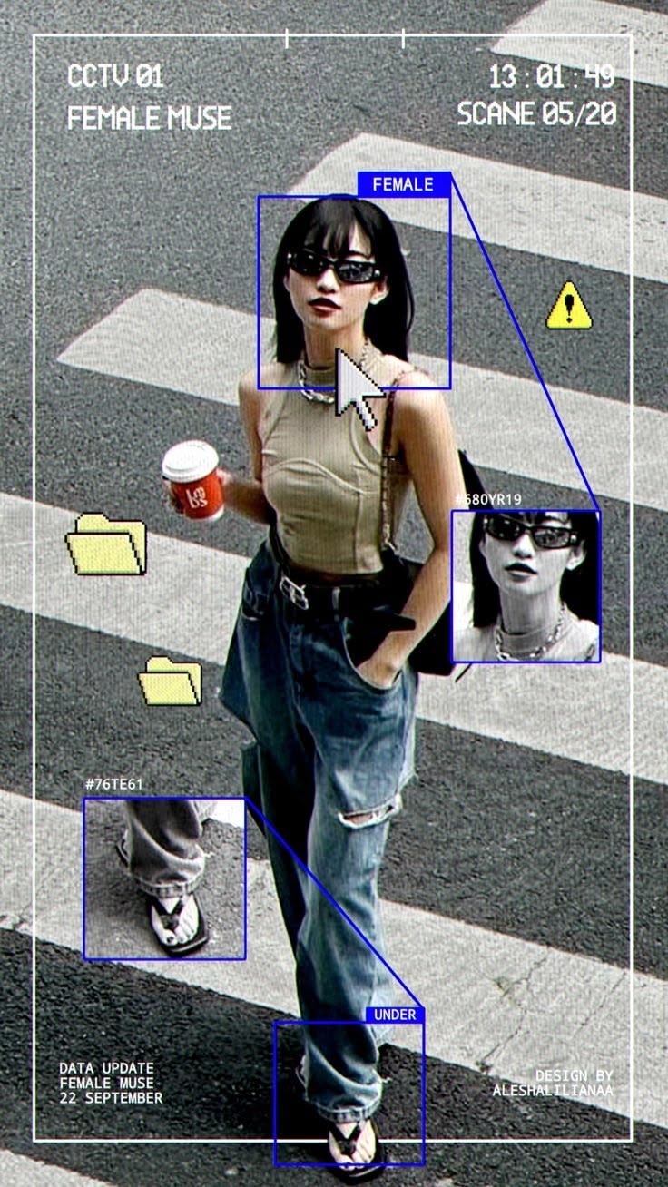 Street portrait with CCTV overlay graphics